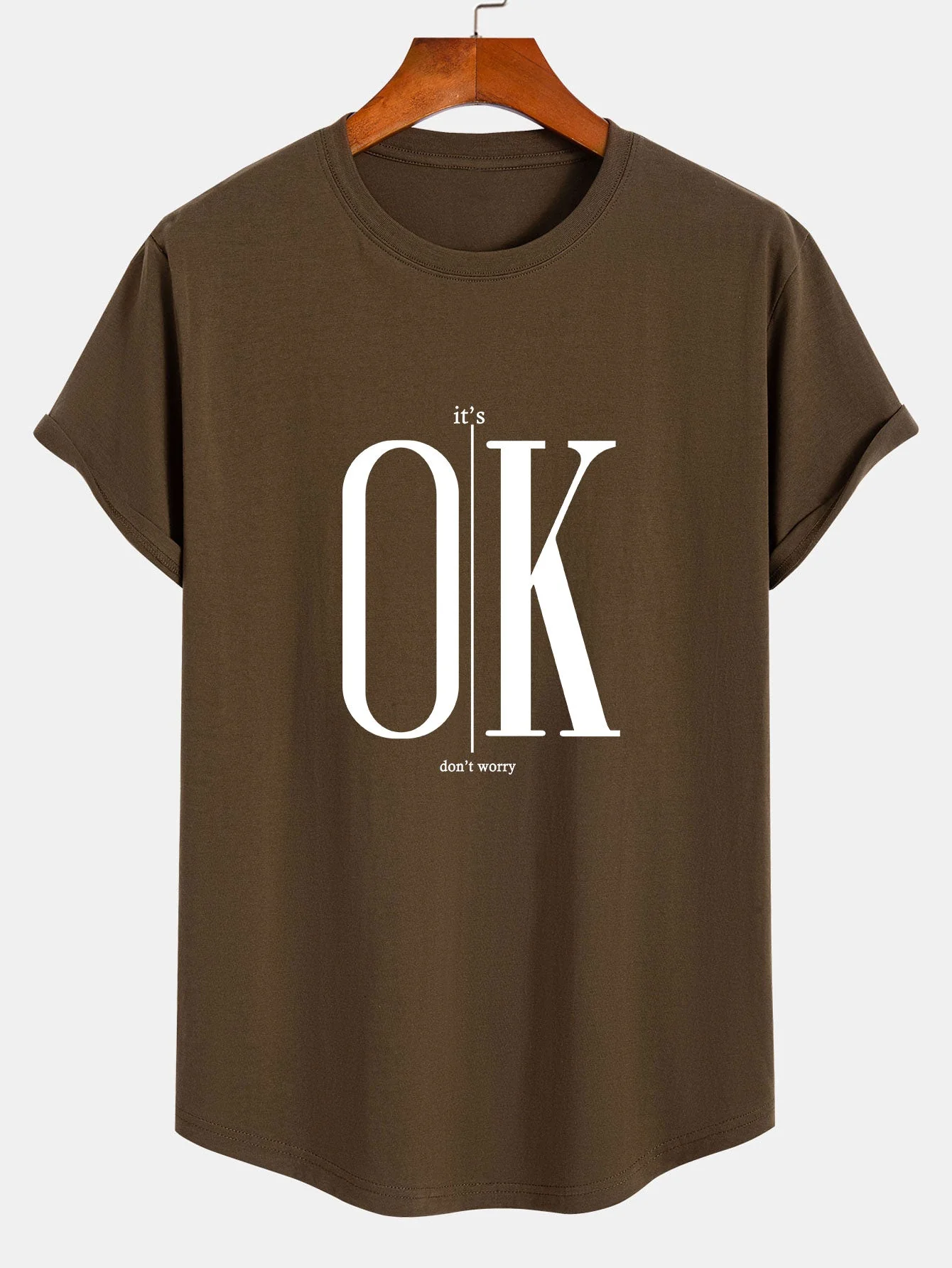 Beau® | Ok Slogan Print Cotton Arc Hem T-Shirt - Image 4