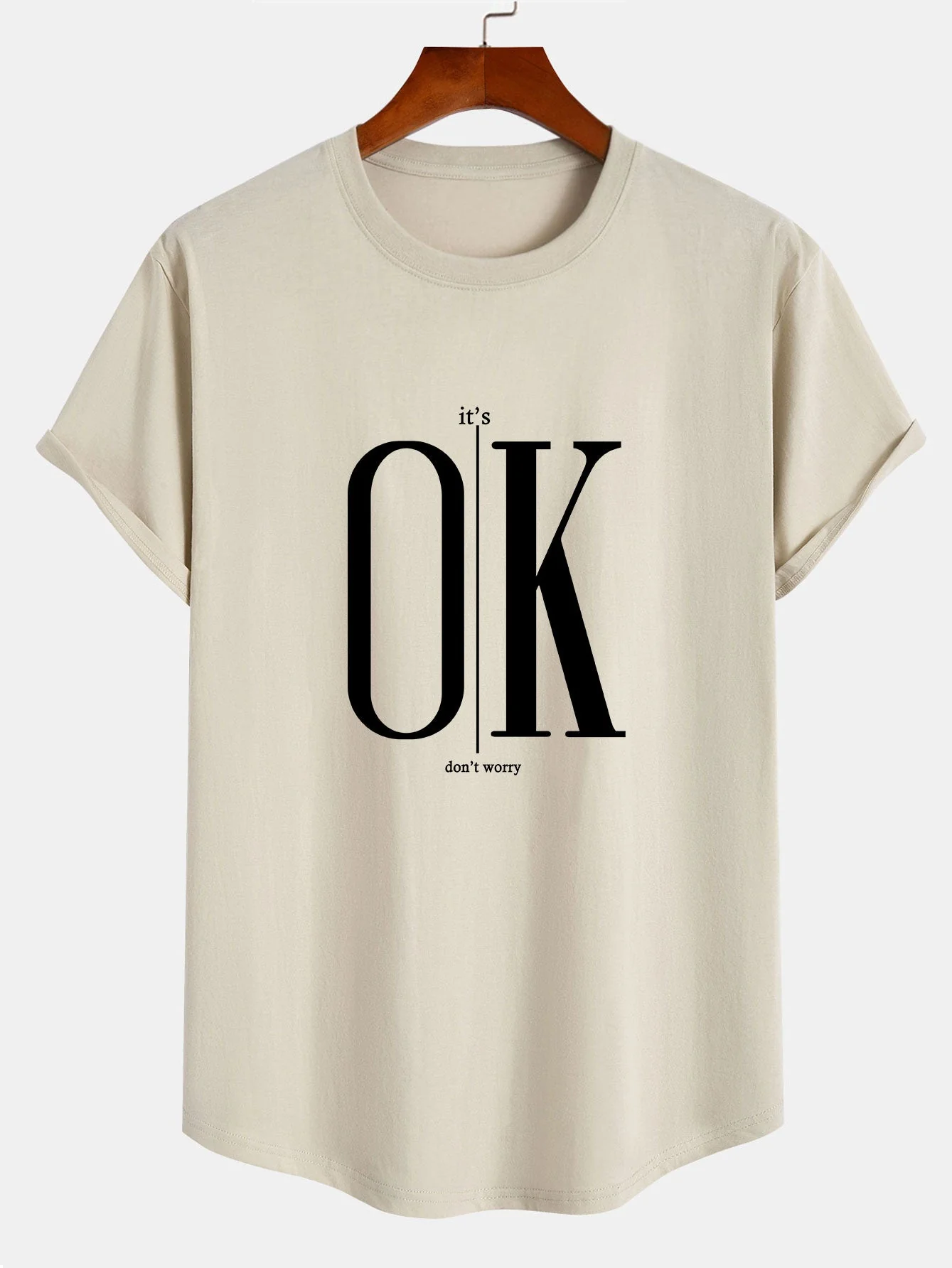 Beau® | Ok Slogan Print Cotton Arc Hem T-Shirt - Image 6