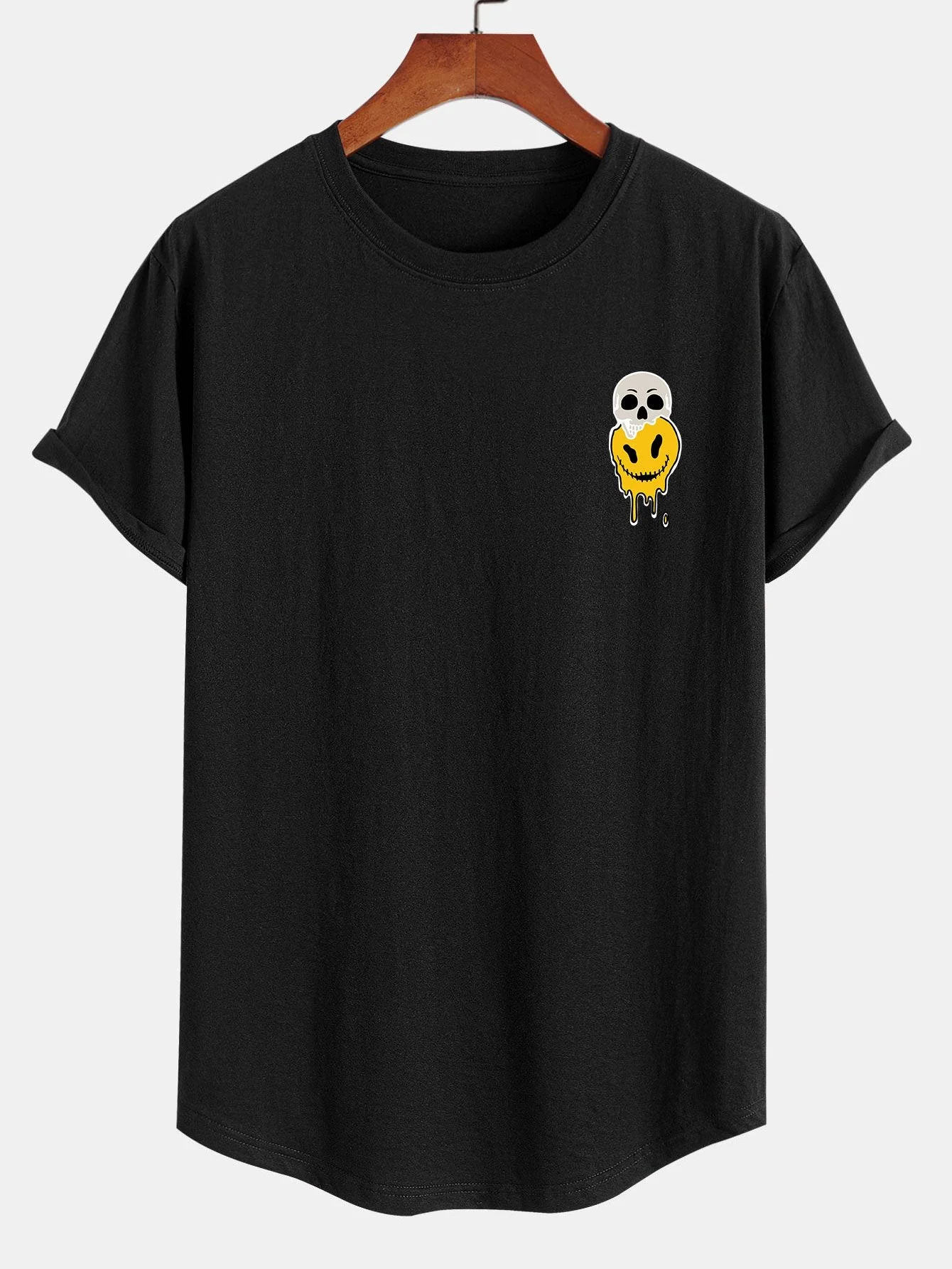 Beau® | Skull Evil Face Print Cotton Arc Hem T-Shirt - Image 2