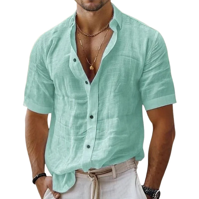 Ben | Men'S Solid Color Cotton And Linen Short-Sleeved Shirt - Image 2