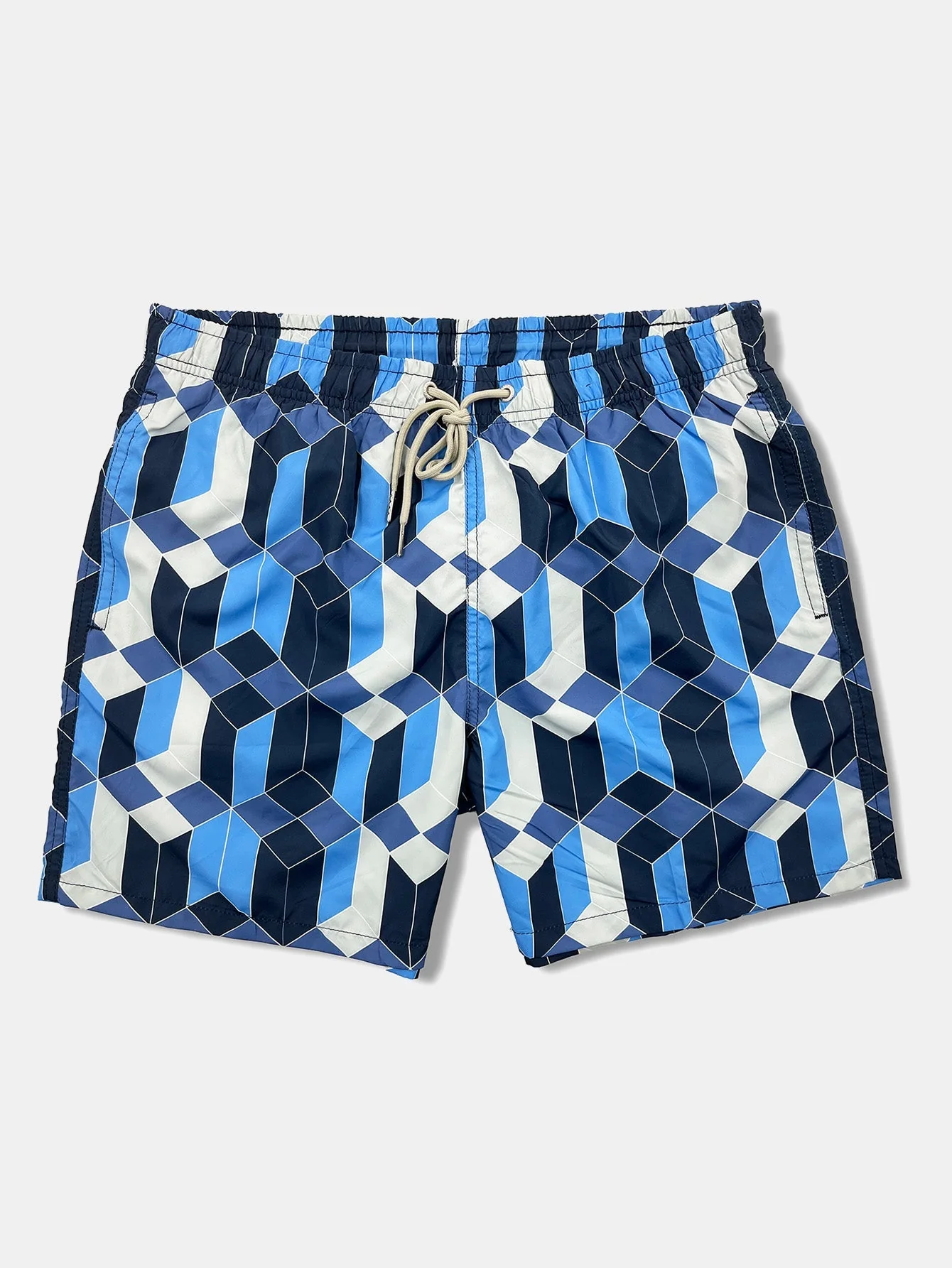 Benicio® | Linen Rayon Blend Button Up Shirt & Geometric Color Block Print Swim Shorts - Image 6