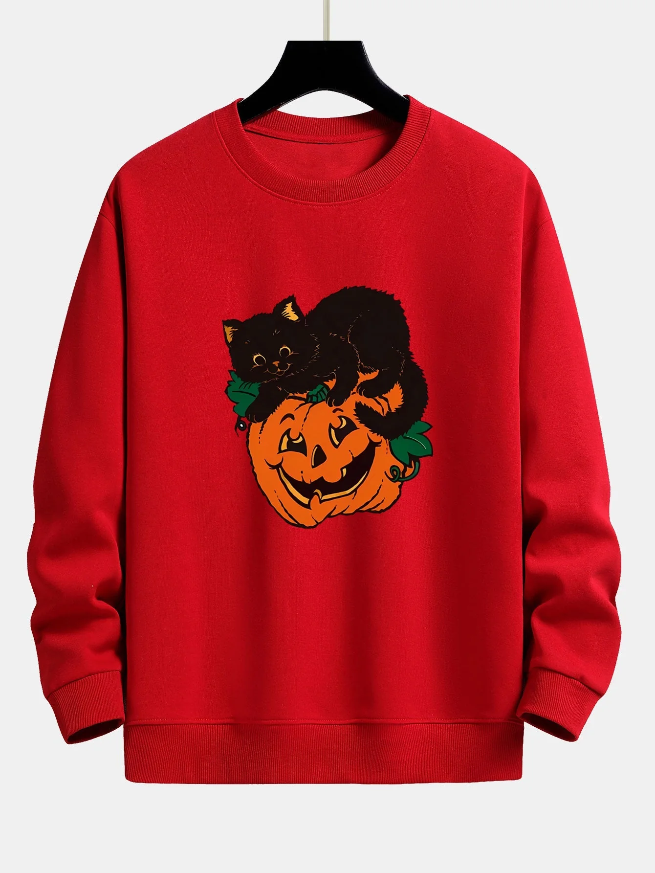 Benicio® | Pumpkin Black Cat Print Relax Fit Sweatshirt - Image 2