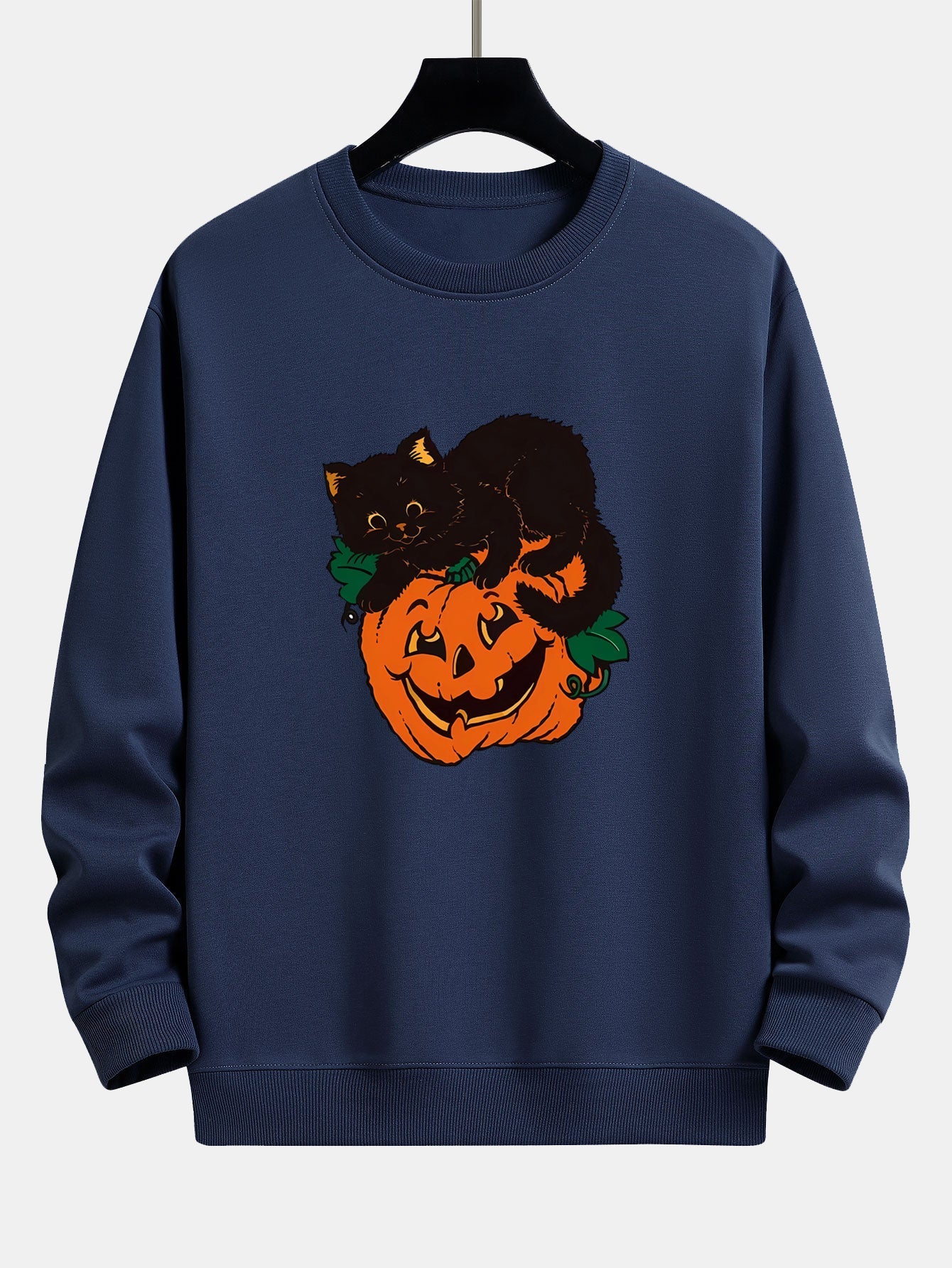 Benicio® | Pumpkin Black Cat Print Relax Fit Sweatshirt - Image 7