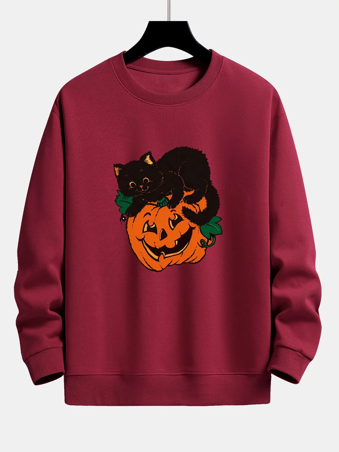 Benicio® | Pumpkin Black Cat Print Relax Fit Sweatshirt - Image 8