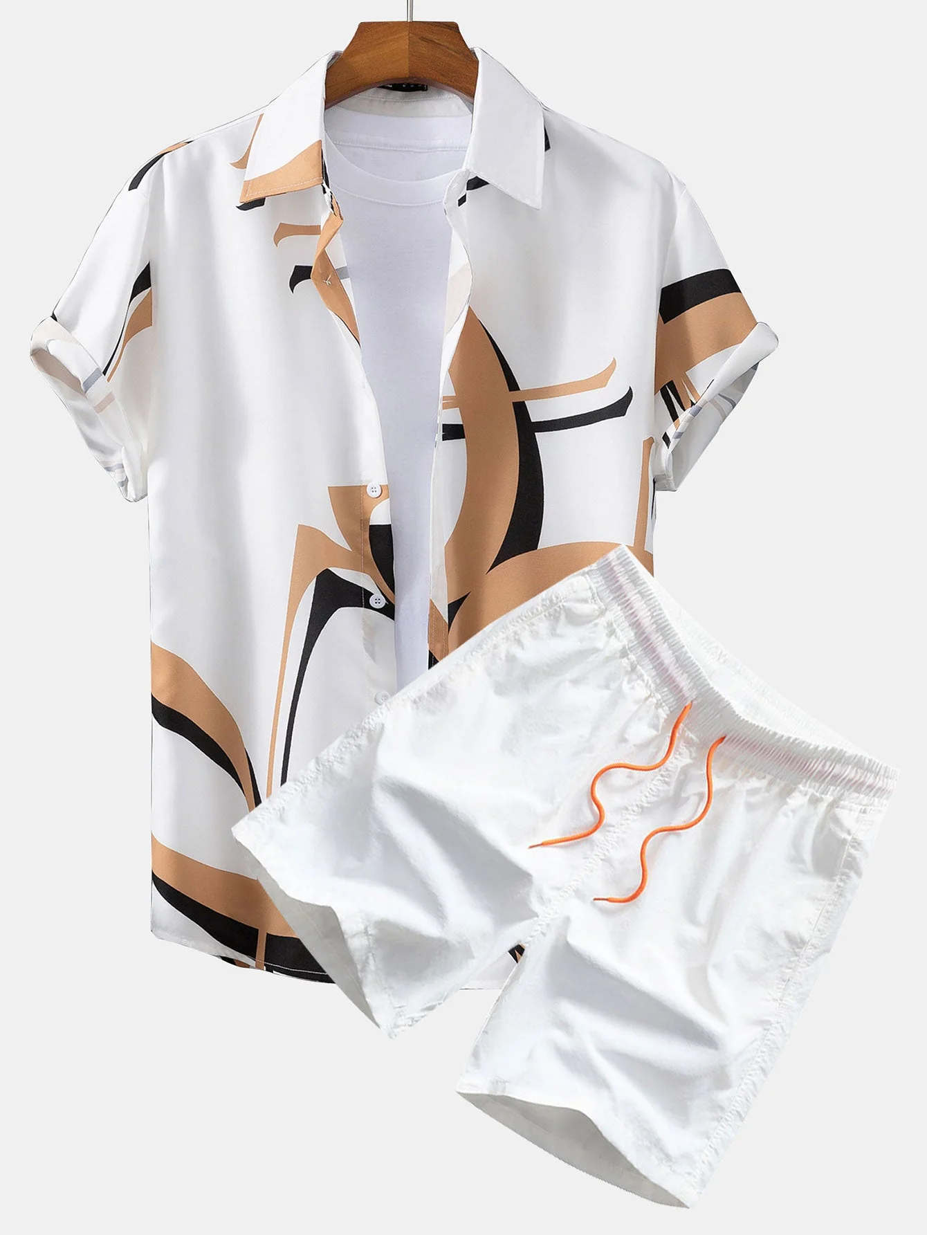 Benito® | Abstract Print Button Up Shirt #Random Pattern Design# & Swim Shorts - Image 2