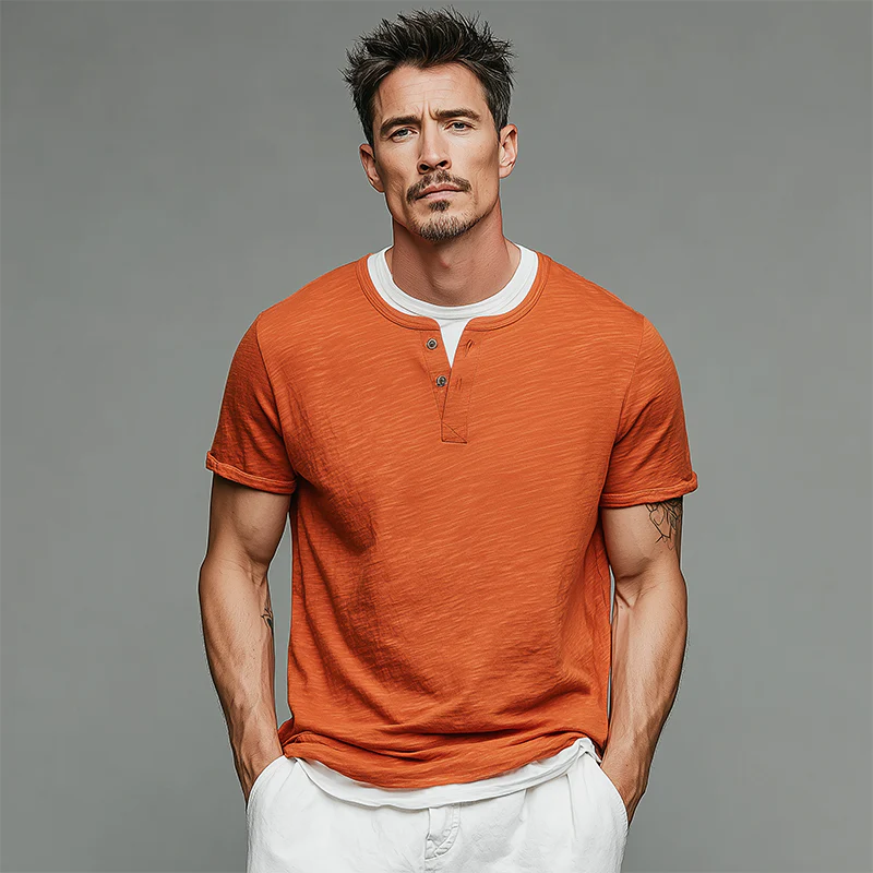 Benito | Men'S Spring And Summer Fashion Casual Cotton Blended Henry Collar Fake Two-Piece Short Sleeve T-Shirt - Image 6