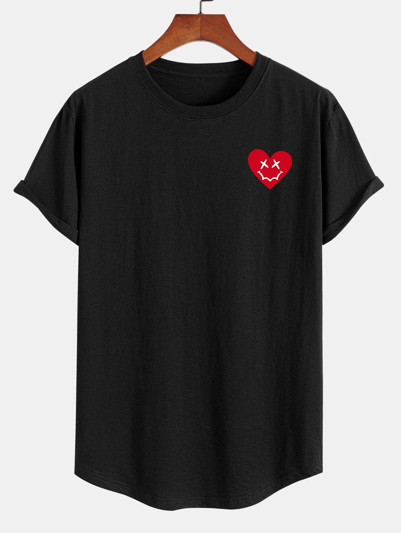 Benjamin® | Heart Smiley Face Print Cotton Arc Hem T-Shirt