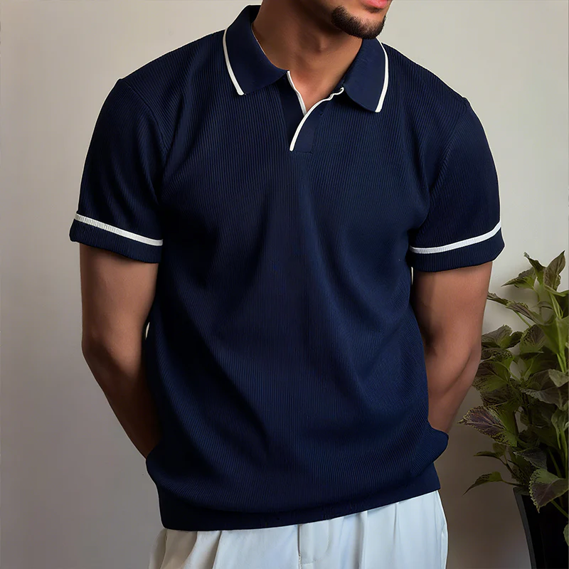 Benjamin | Men'S Retro Casual Street Striped Colorblock Short Sleeve Polo Shirt - Image 2