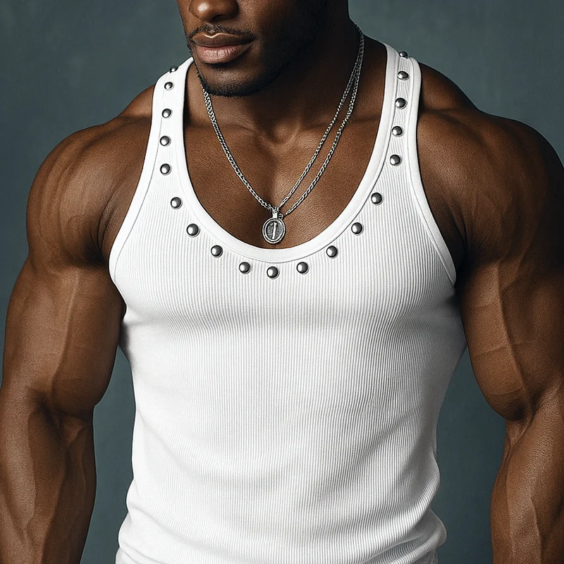 Benjamin | Men'S Rivet Solid Striped U Neck Sleeveless Tank Top - Image 3