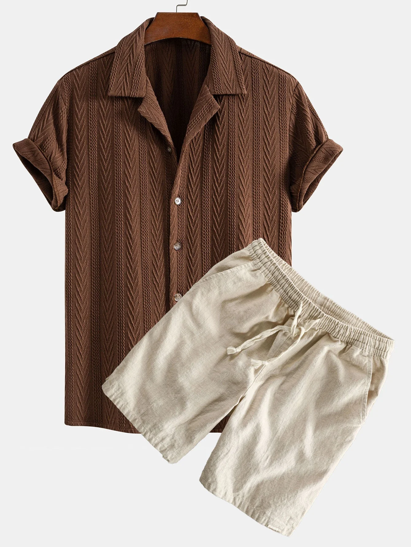Bernabé® | Texture Jacquard Cuban Shirt & Linen Cotton Blend Drawstring Shorts - Image 2
