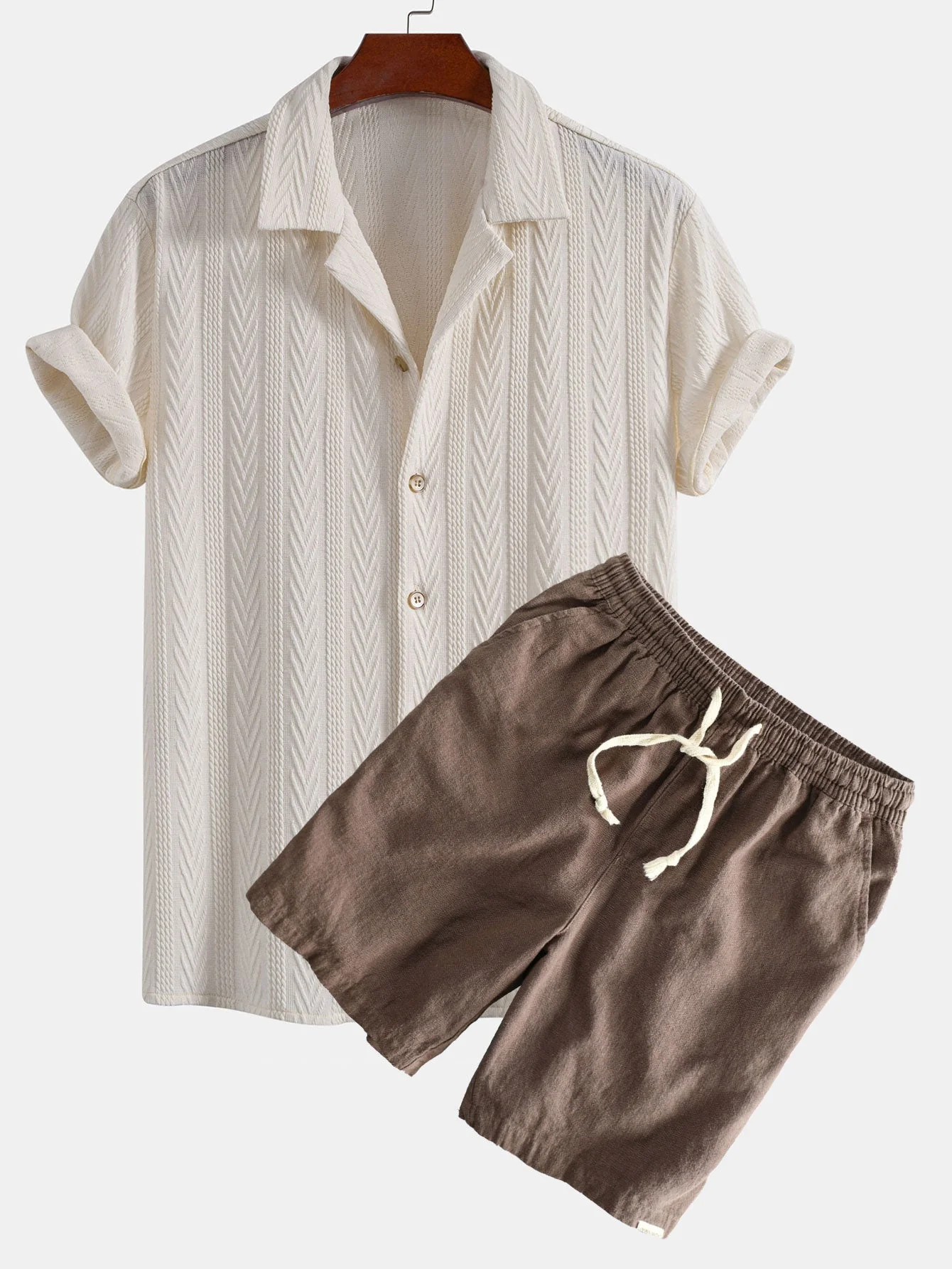 Bernabé® | Texture Jacquard Cuban Shirt & Linen Cotton Blend Drawstring Shorts - Image 3