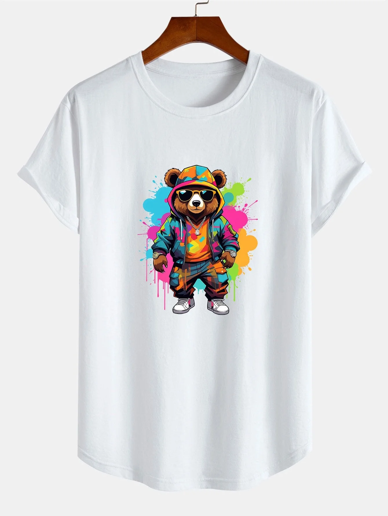 Bernard® | Graffiti Bear Print Cotton Arc Hem T-Shirt - Image 4