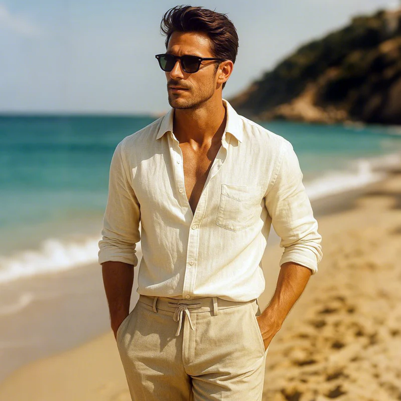 Bernard | Men'S Casual Breathable Cotton Lapel Single Breasted Patch Pocket Slim Fit Long Sleeve Shirt - Image 3