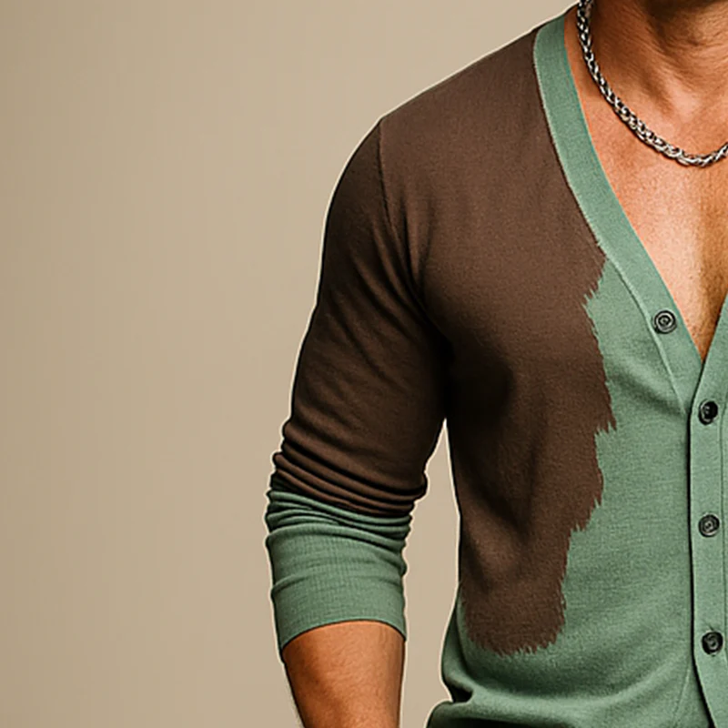 Bernard | Men'S Retro Contrast Knitted Long Sleeve Thin Cardigan - Image 3