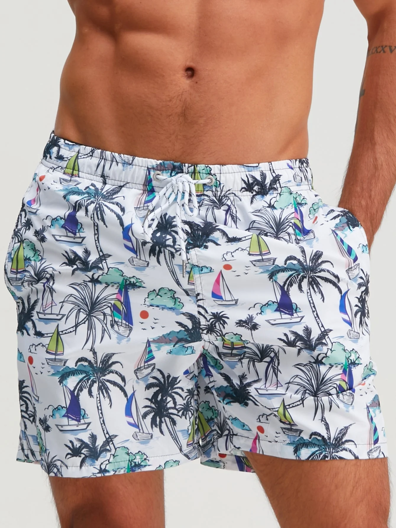 Bernardo® | Palm Tree Sailboat Print Swim Shorts - Image 5
