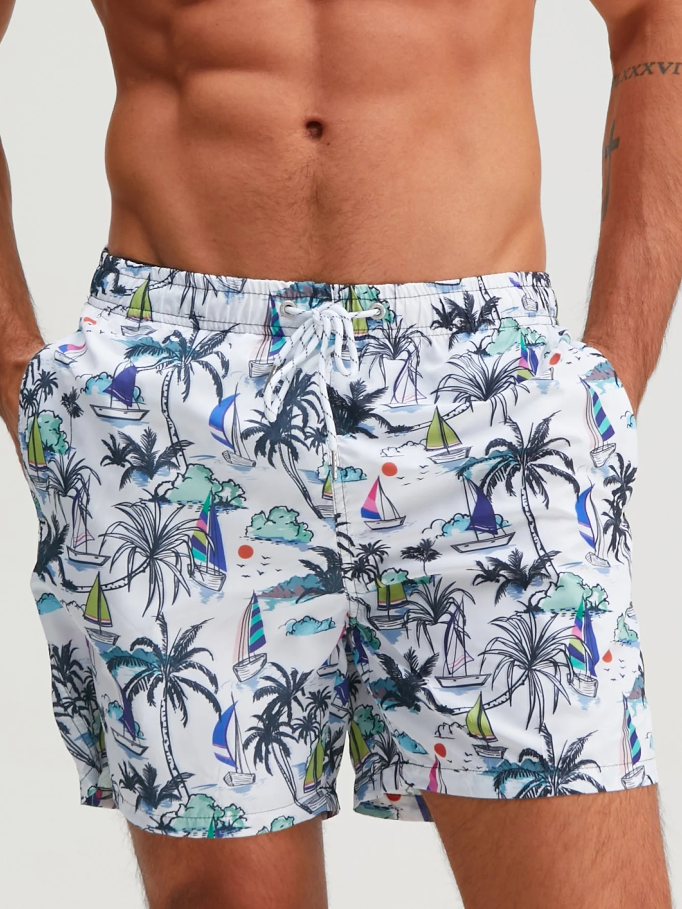 Bernardo® | Palm Tree Sailboat Print Swim Shorts - Image 6