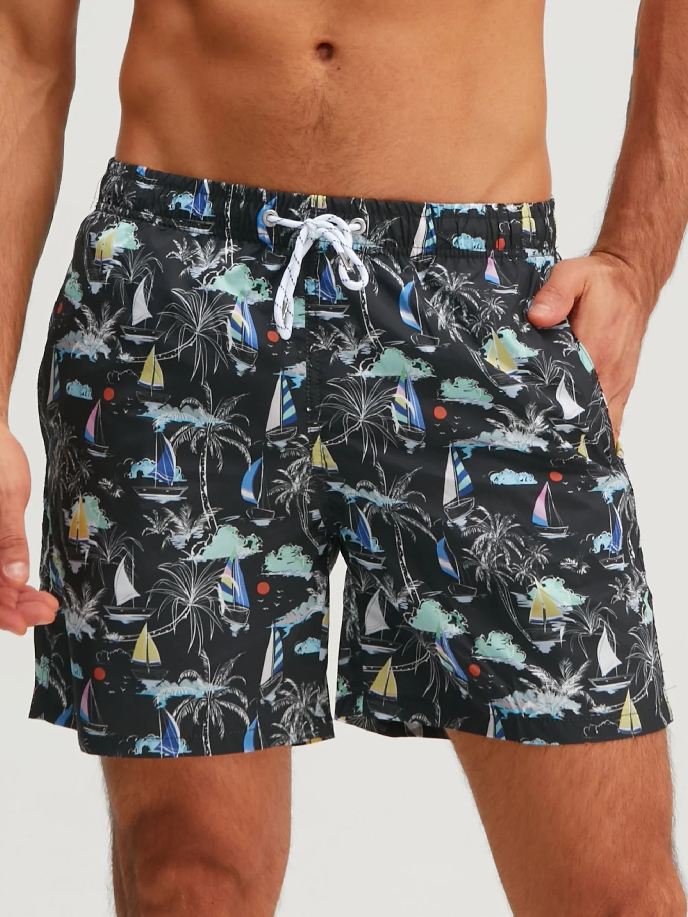 Bernardo® | Palm Tree Sailboat Print Swim Shorts - Image 9