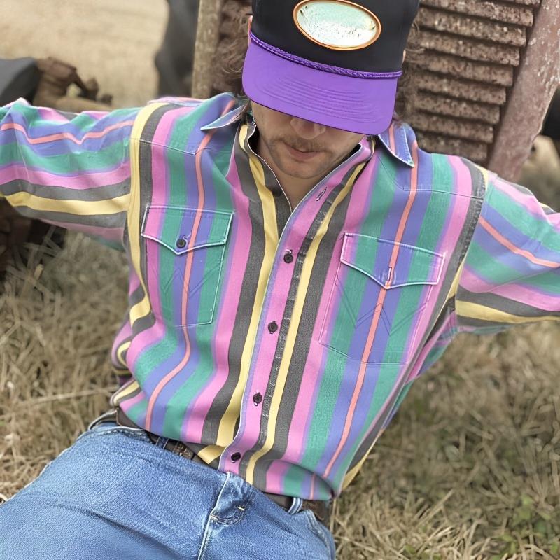 Beryl® | Men's Retro Color Block Stripe Printed Loose Long Sleeve Shirt 74916689M - Image 2