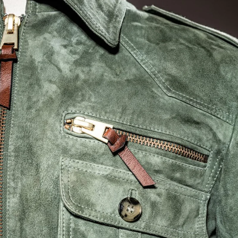 Besart® | Men's Retro Lapel Zipper Breast Pocket Suede Jacket 01953047Z - Image 10