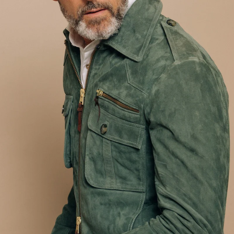 Besart® | Men's Retro Lapel Zipper Breast Pocket Suede Jacket 01953047Z - Image 9
