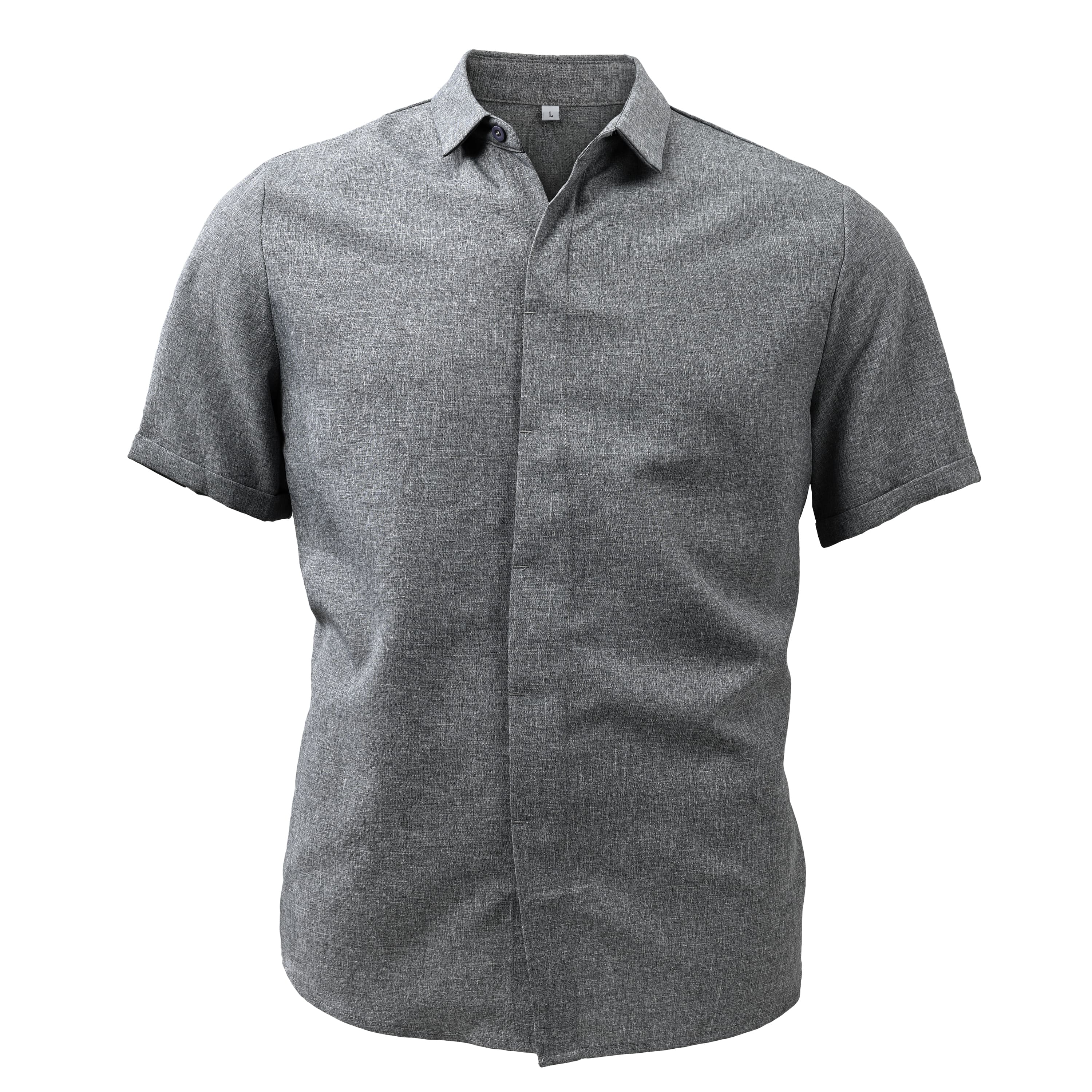 Bess® | Men's Solid Color Lapel Cotton Linen Short Sleeve Shirt 82339241X - Image 15