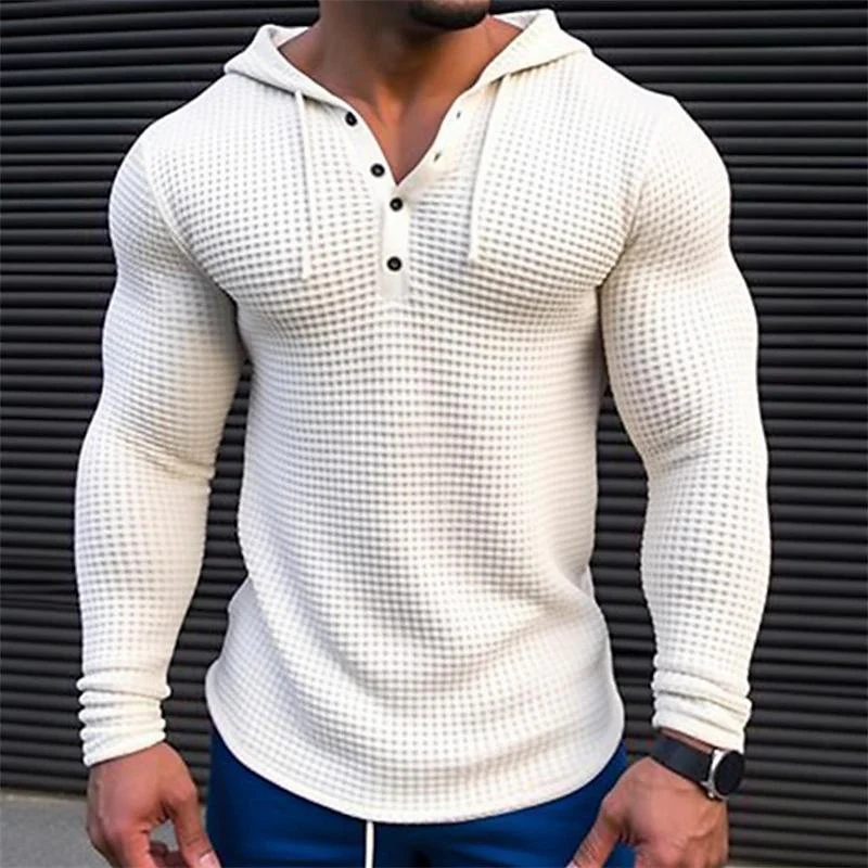 Beston® | Men's Solid Waffle Long Sleeve Casual Hoodie 80077688Z - Image 2