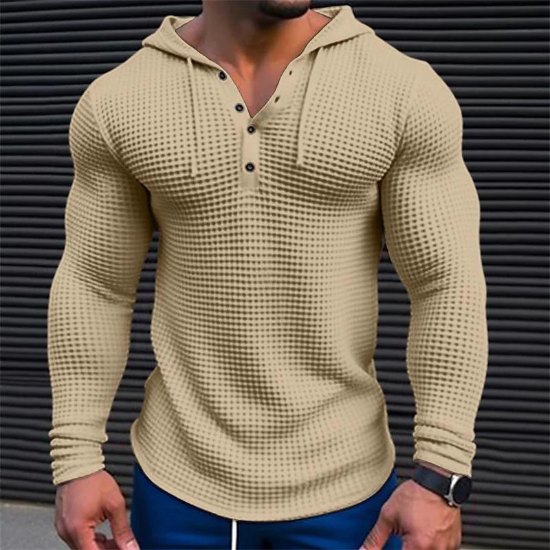 Beston® | Men's Solid Waffle Long Sleeve Casual Hoodie 80077688Z - Image 3