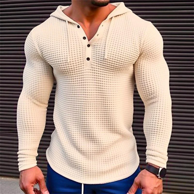 Beston® | Men's Solid Waffle Long Sleeve Casual Hoodie 80077688Z - Image 4
