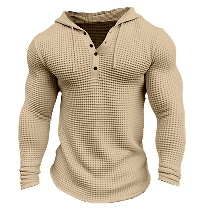 Beston® | Men's Solid Waffle Long Sleeve Casual Hoodie 80077688Z - Image 7