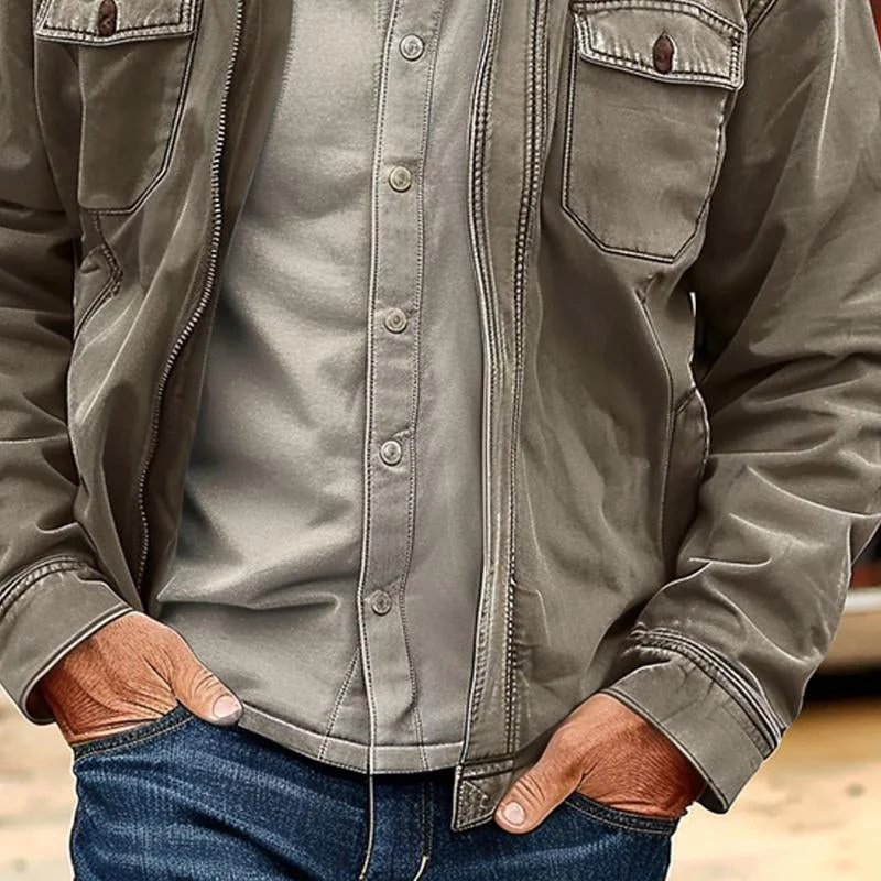 Betti® | Men's Vintage Distressed Canvas Zip Jacket - Image 3