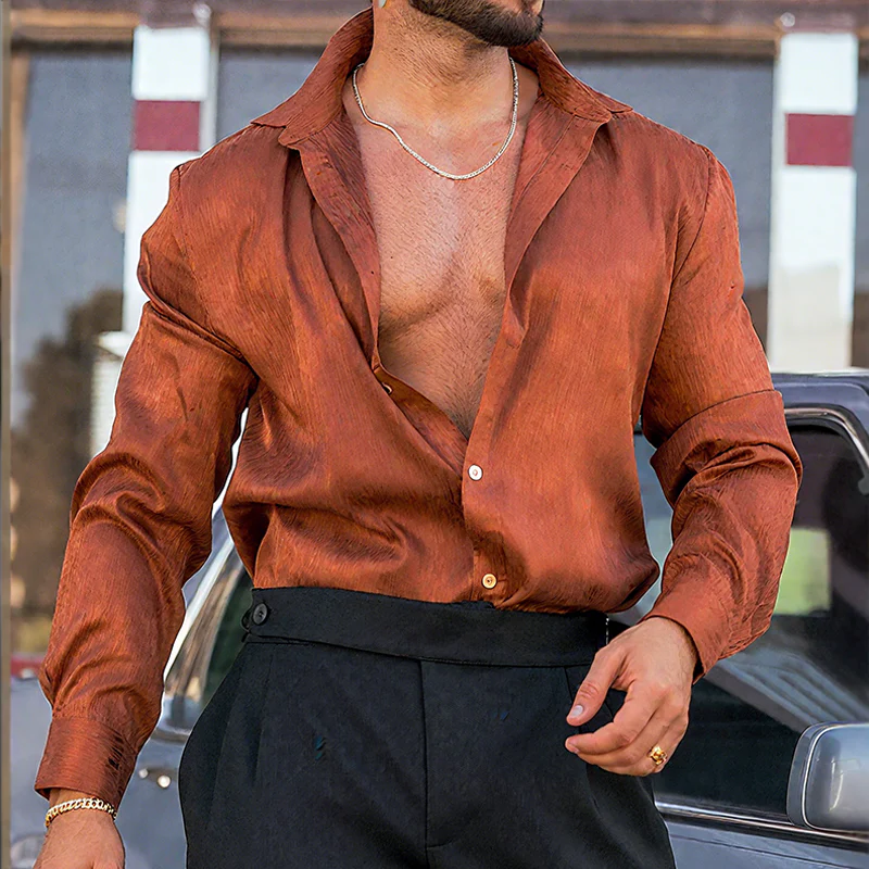 Bill | Men'S Retro Casual Street Satin Lapel Long Sleeve Shirt - Image 2