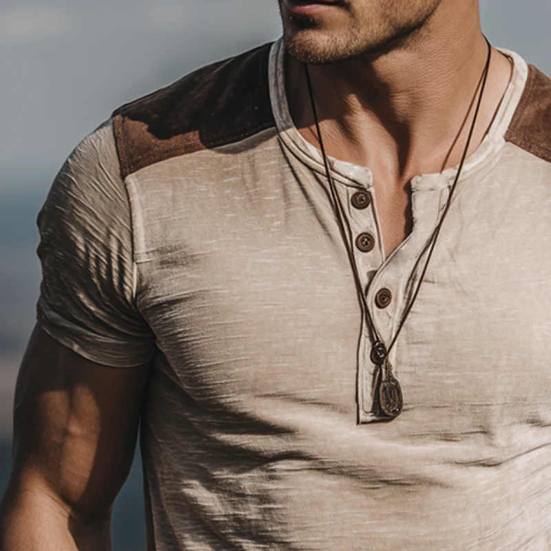 Bill | Men'S Retro Casual Velvet Henley Short Sleeve T-Shirt - Image 3