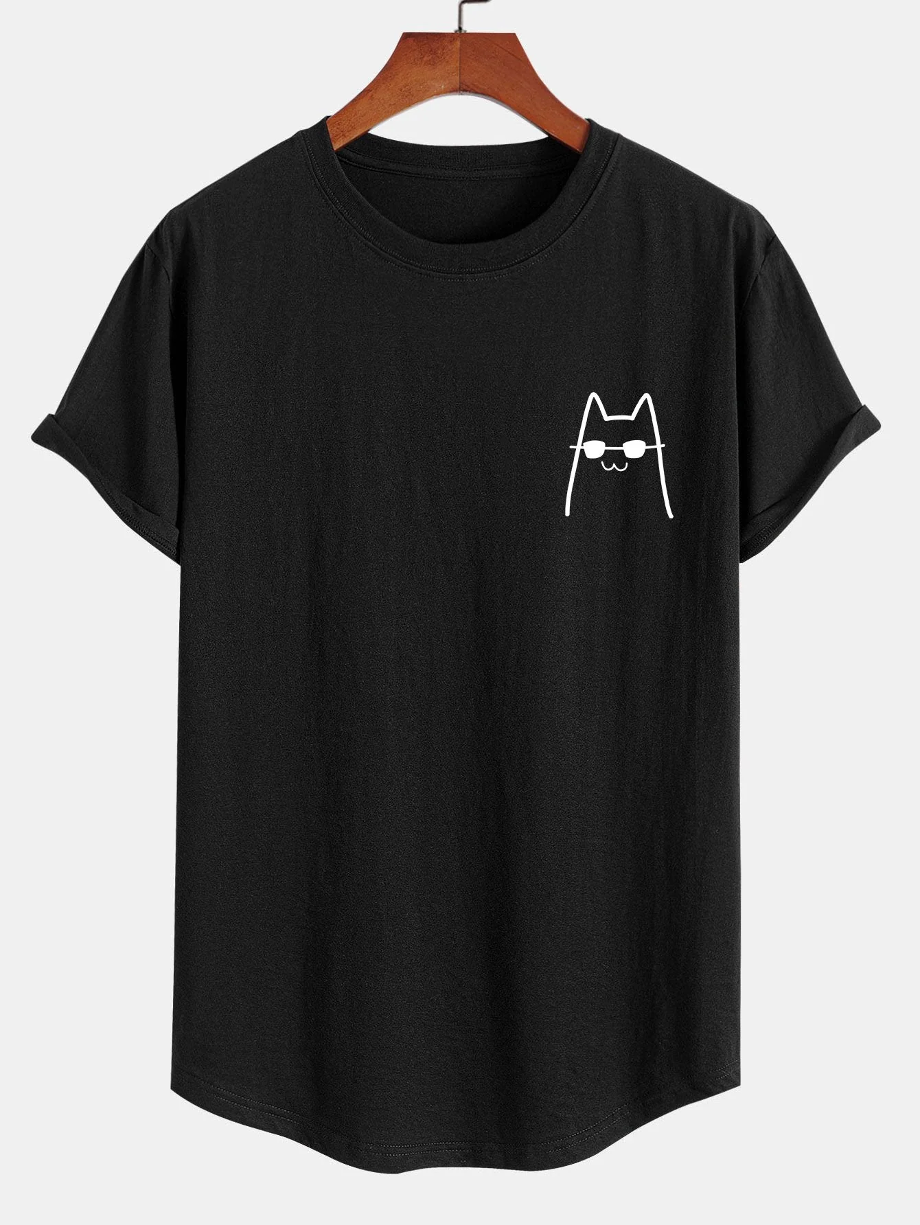 Billy® | Cat With Sunglasses Print Cotton Arc Hem T-Shirt - Image 3