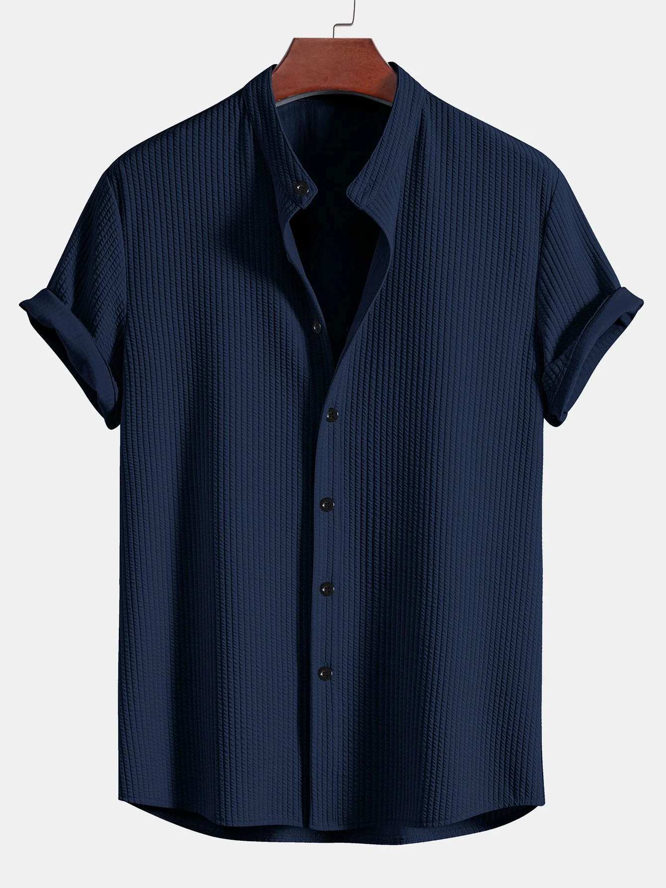 Billy® | Muscle Fit Ribbed Stand Collar Shirt - Image 5