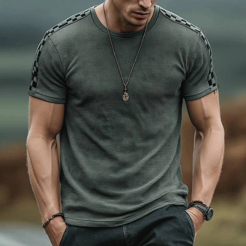 Blake | Men'S Retro Casual Waffle Checkerboard Round Neck Short Sleeve T-Shirt - Image 2