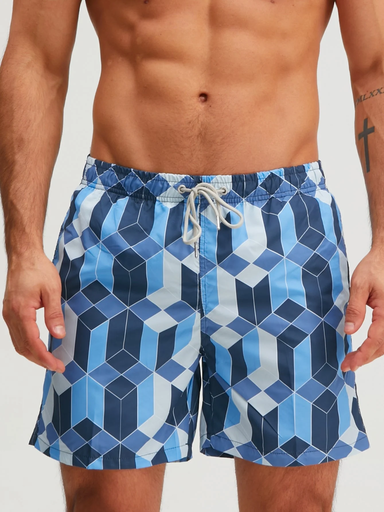 Borja® | Geometric Color Block Print Swim Shorts - Image 3
