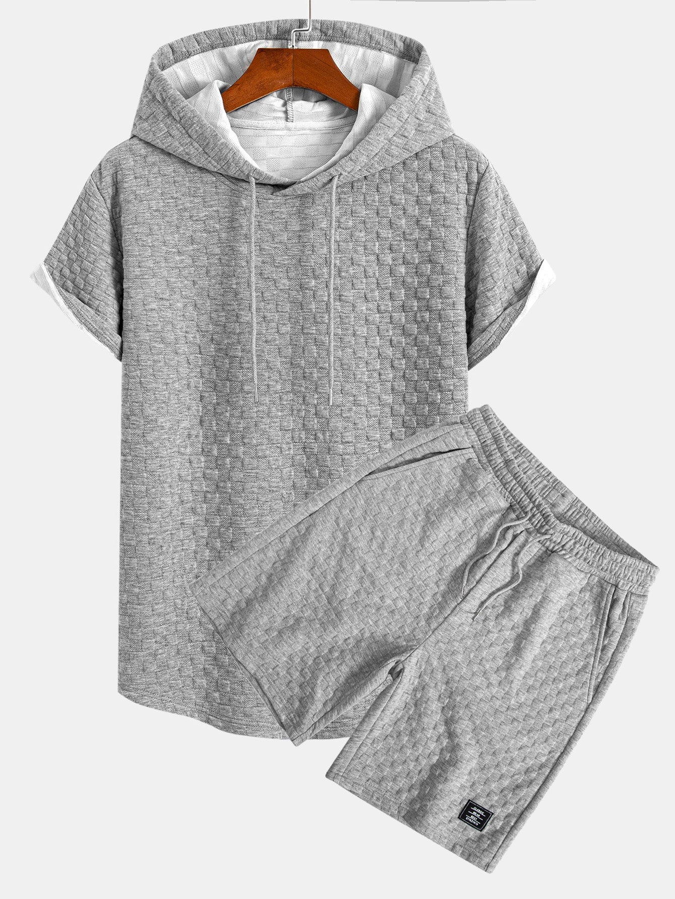 Brad® | Checkerboard Jacquard Arc Hem Hooded T-Shirt & Checkerboard Jacquard Shorts - Image 3