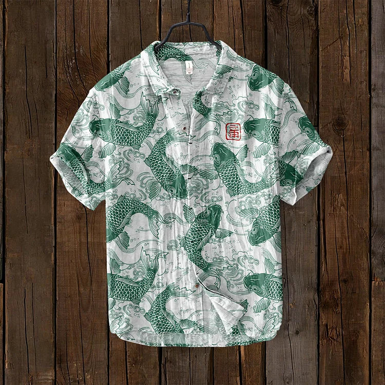 Bradley® | Vintage Fish Japanese Art Linen Blend Shirt - Image 4