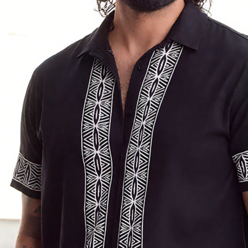 Bradley | Men'S Retro Casual Street Geometric Print Lapel Short Sleeve Shirt - Image 3