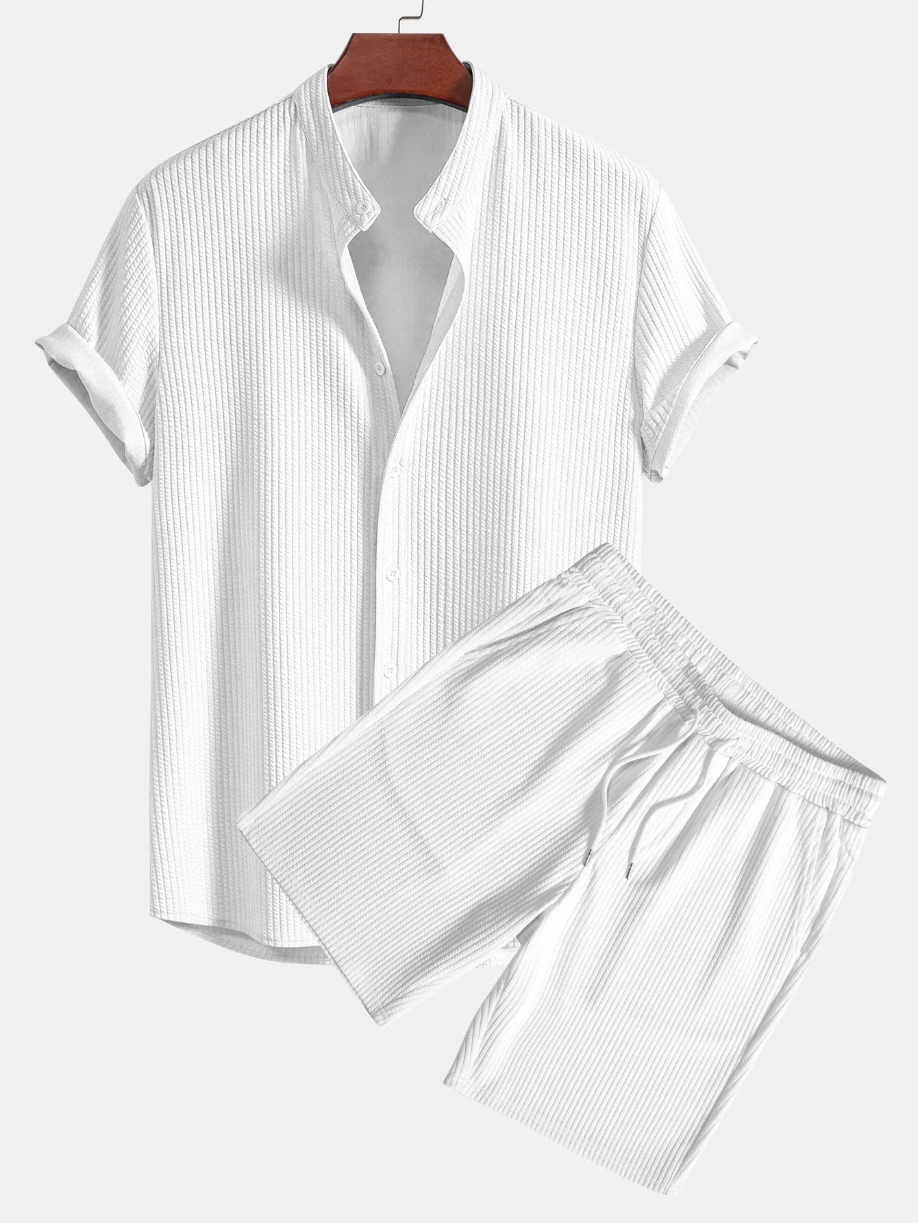 Brandon® | Muscle Fit Ribbed Stand Collar Shirt & Shorts - Image 4