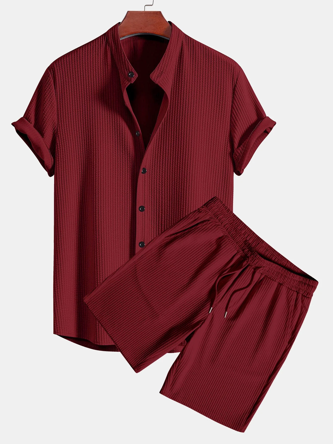 Brandon® | Muscle Fit Ribbed Stand Collar Shirt & Shorts - Image 7
