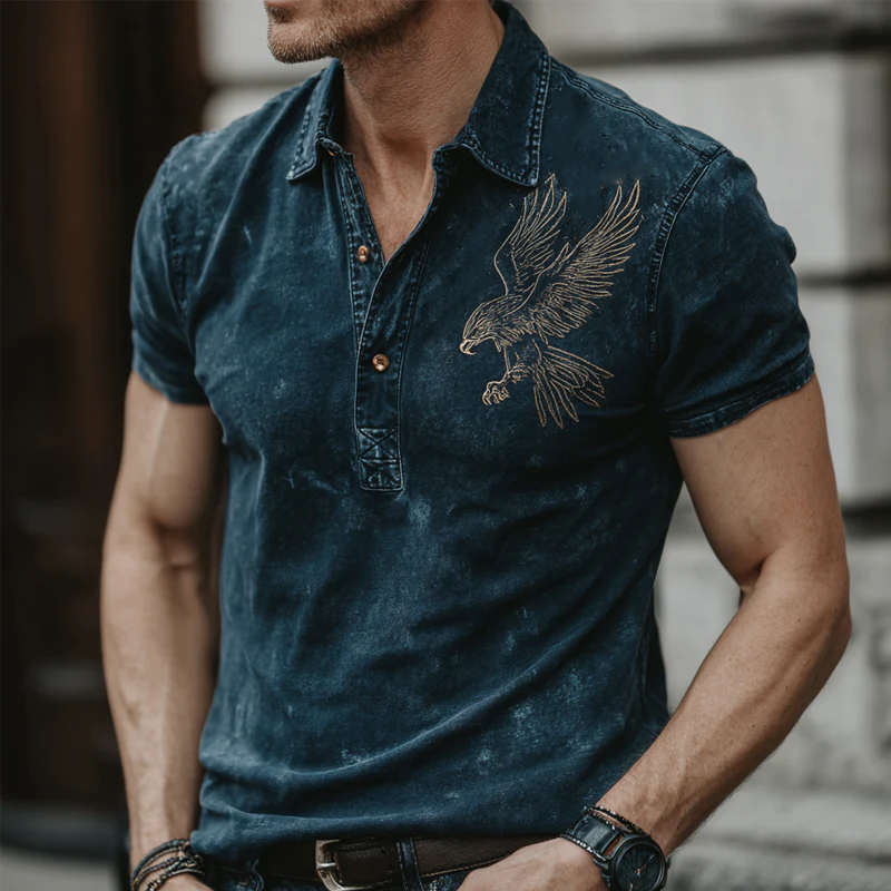 Brandon | Men'S Bald Eagle Embroidered Short Sleeve Denim Polo Shirt - Image 2
