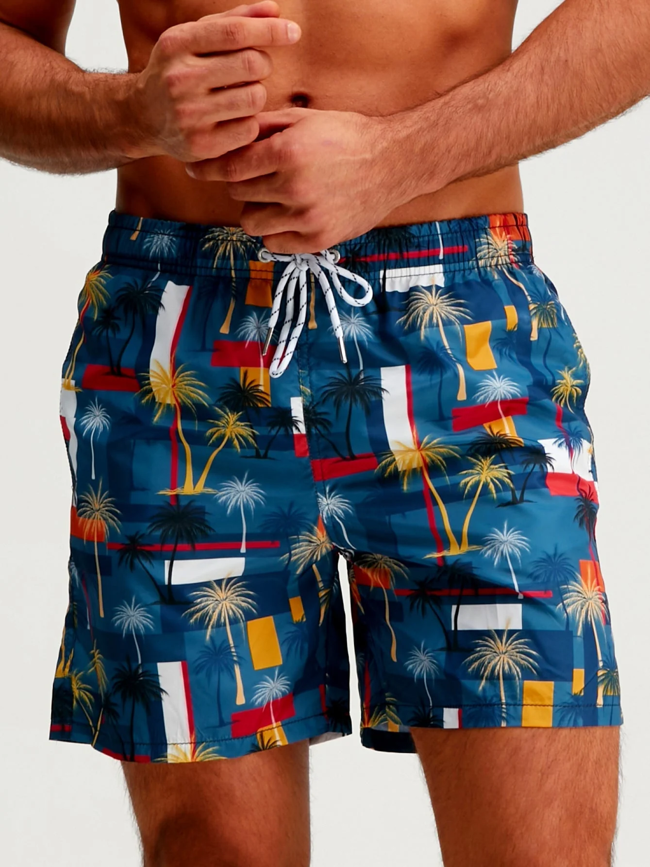 Bráulio® | Palm Tree Color Block Print Swim Shorts - Image 3