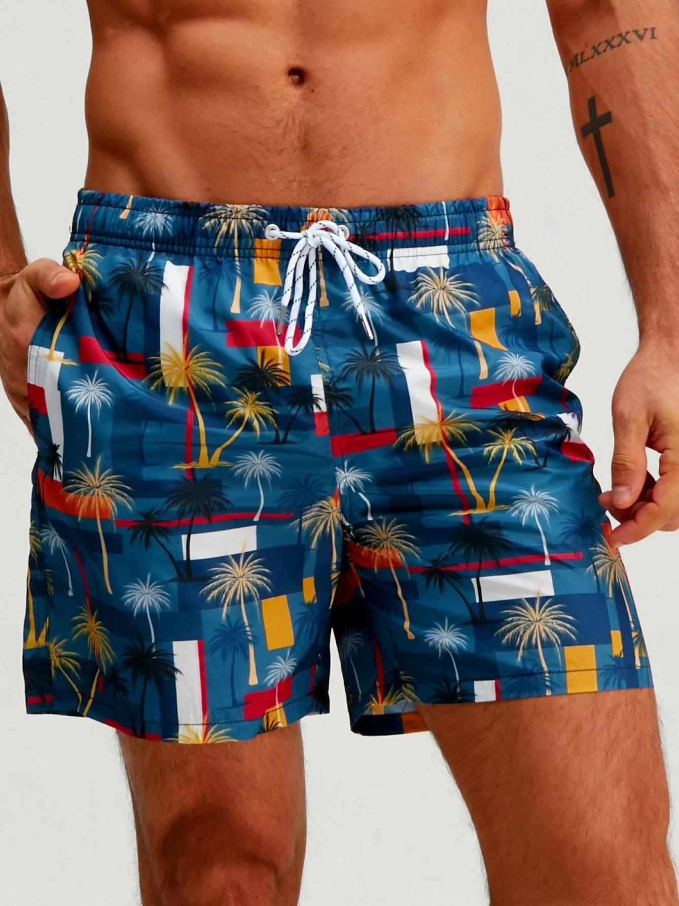 Bráulio® | Palm Tree Color Block Print Swim Shorts - Image 4