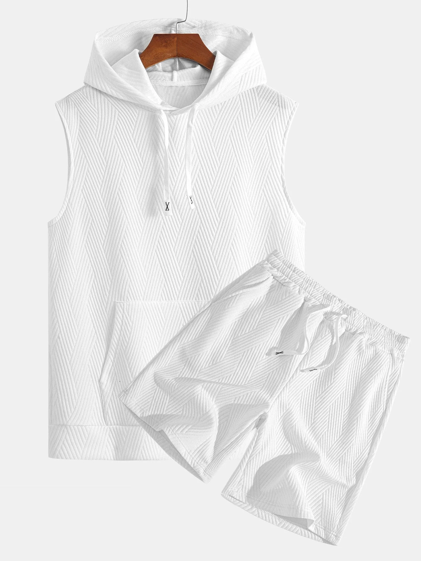 Brett® | Striped Jacquard Sleeveless Hooded T-Shirt & Shorts - Image 2