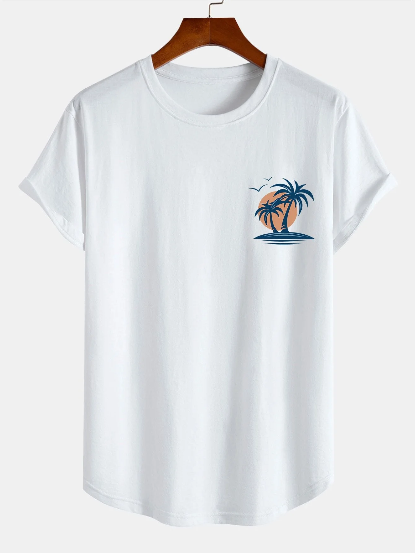 Brian® | Palm Tree Seagull Print Cotton Arc Hem T-Shirt - Image 2