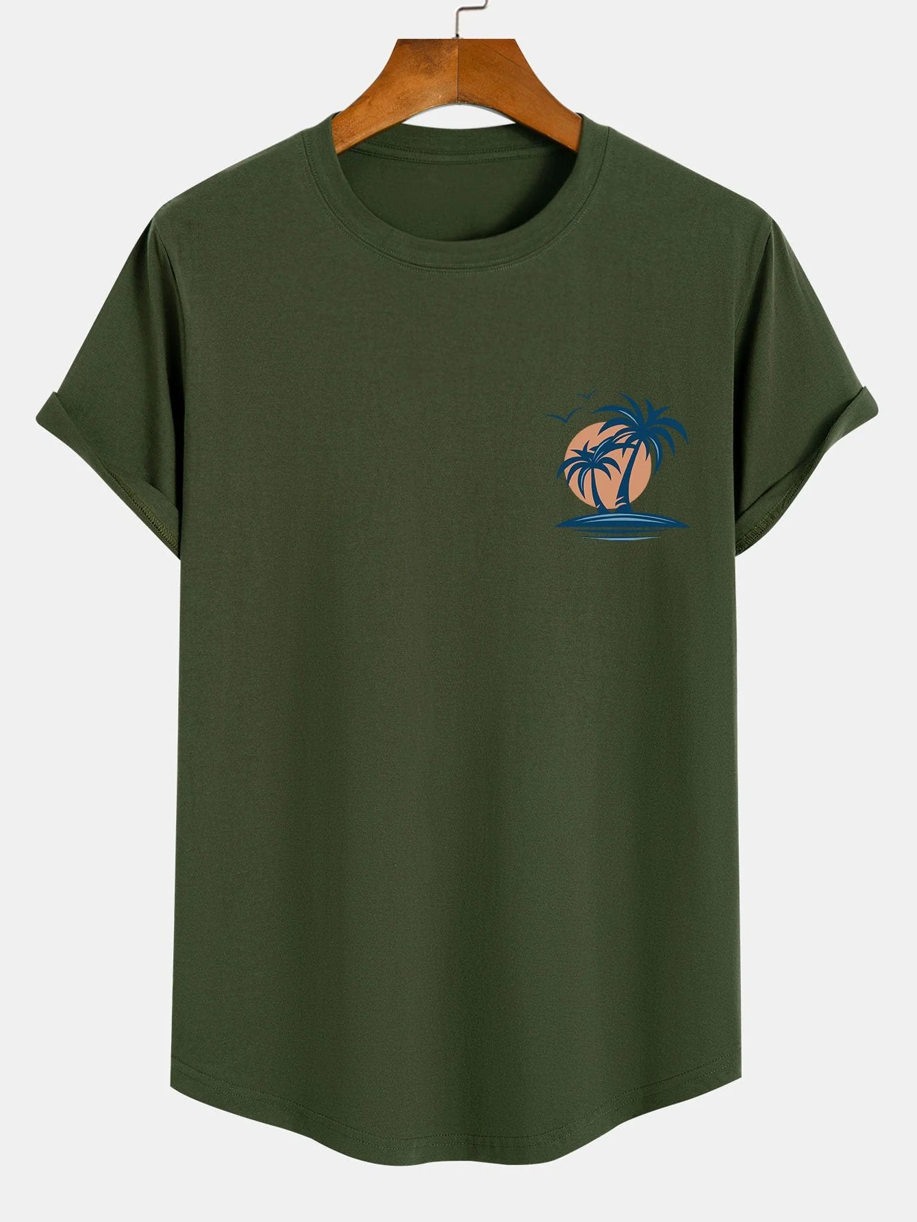 Brian® | Palm Tree Seagull Print Cotton Arc Hem T-Shirt - Image 5