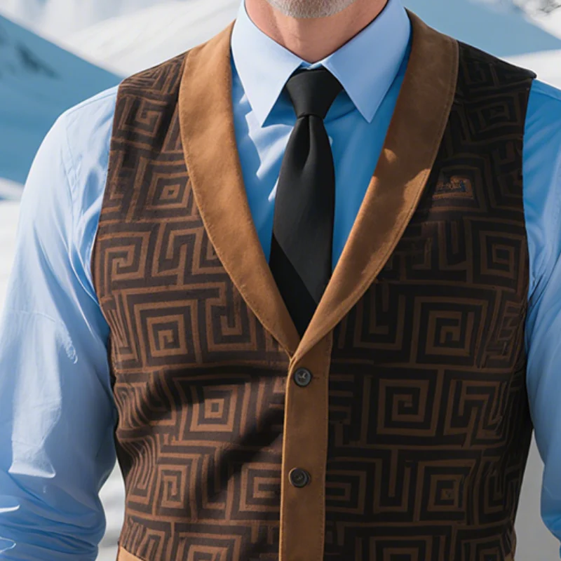Brian | Men'S Retro Casual Herringbone Printed Suede Geometric Colorblock Vest - Image 3