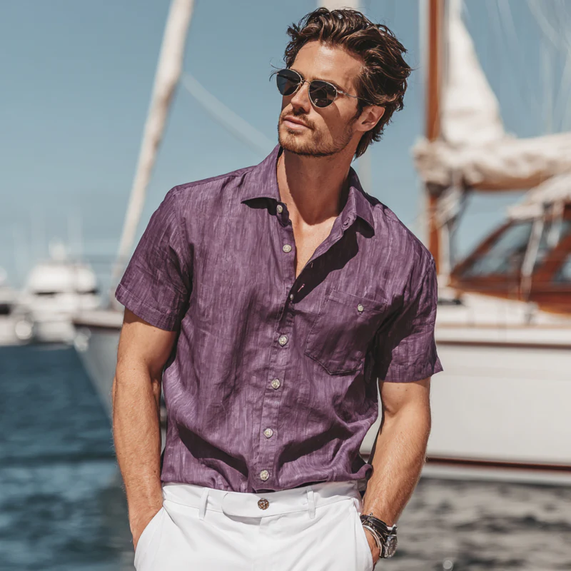 Bruce | Men'S Casual Breathable Cotton Linen Lapel Patch Pocket Loose Short-Sleeved Shirt - Image 3