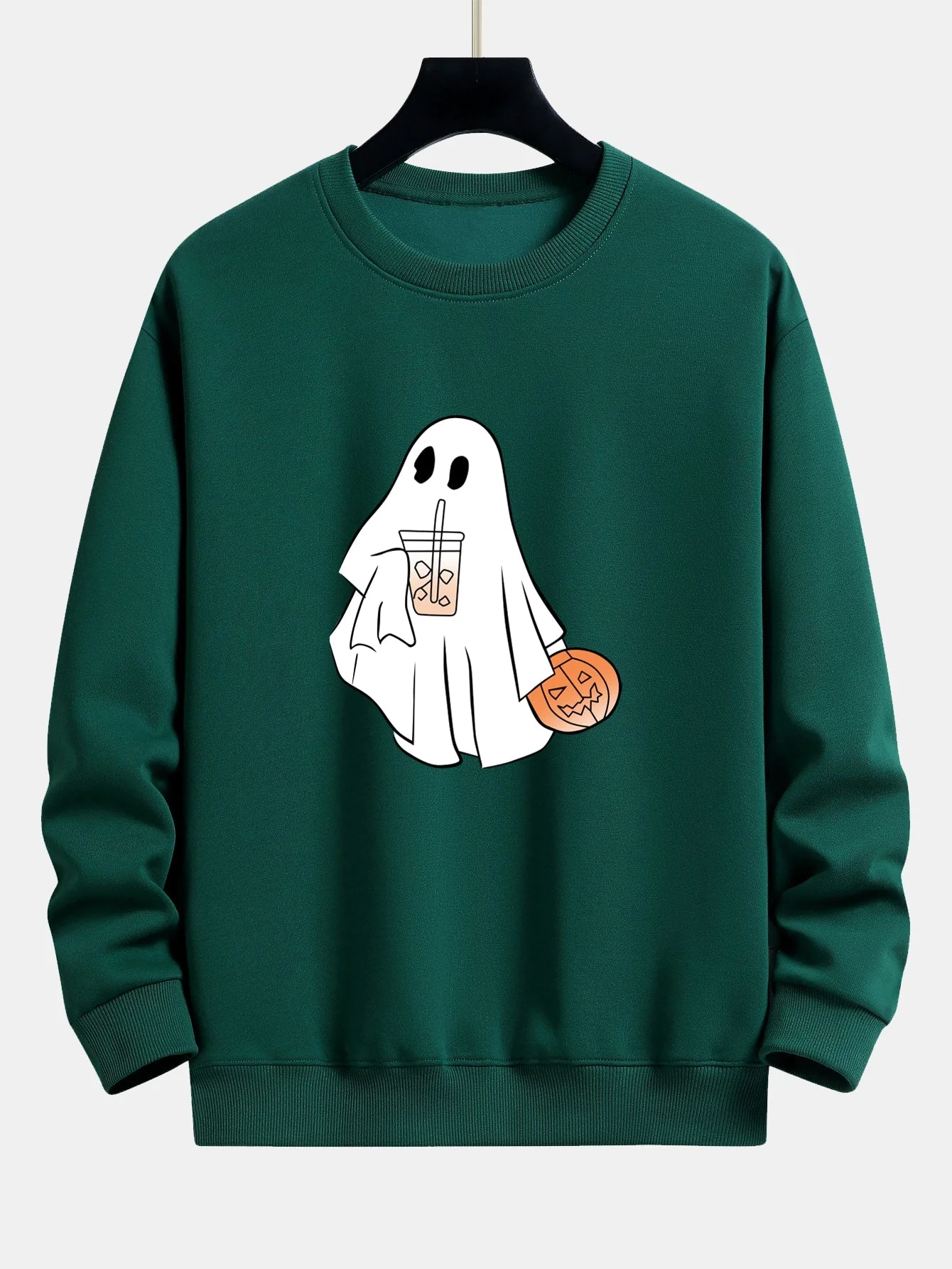 Bruno® | Halloween Ghost Drinking Coffee Pumpkin Print Relax Fit Sweatshirt - Image 10